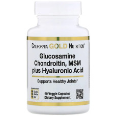 Глюкозамін + хондроїтин + MSM + гіалуронова кислота, California Gold Nutrition Glucosamine Chondroitin MSM plus Hyaluronic Acid, 60 капсул