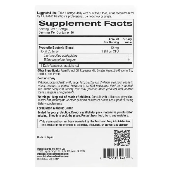 Пробіотики, Probiotic Minis, Lake Avenue Nutrition, 2 штами, 1 млрд КУО, 90 міні-гелевих капсул