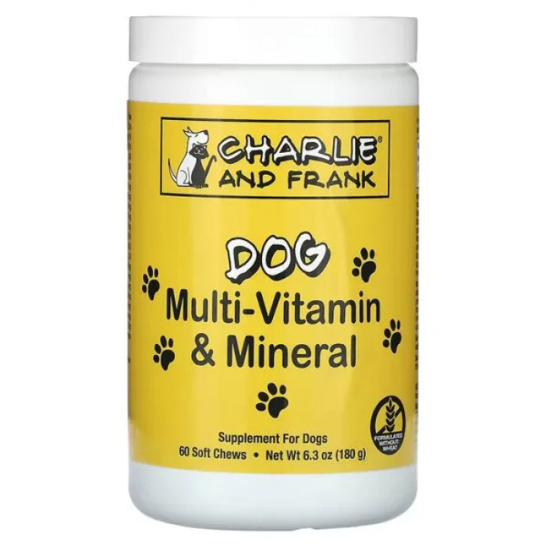 Комплекс мультивітамінів та мінералів для собак, Dog Multi-Vitamin & Mineral, Charlie and Frank, підтримка свіжого дихання, 60 м'яких жувальних таблеток