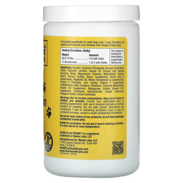 Комплекс мультивітамінів та мінералів для собак, Dog Multi-Vitamin & Mineral, Charlie and Frank, підтримка свіжого дихання, 60 м'яких жувальних таблеток