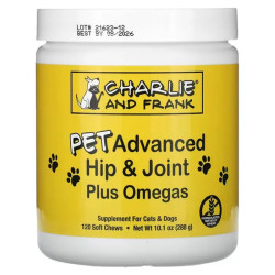 Жевательные для суставов для кошек и собак, Charlie & Frank Pet Advanced Hip & Joint Plus Omegas For Cats & Dogs, 120 мягких жевательных таблеток 288 г