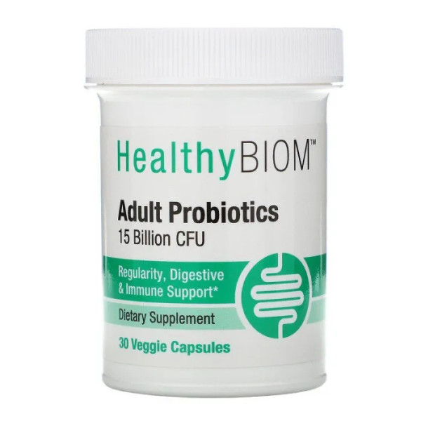 Пробіотики для дорослих, Adult Probiotics, HealthyBiom, 15 млрд КУО, 30 вегетаріанських капсул