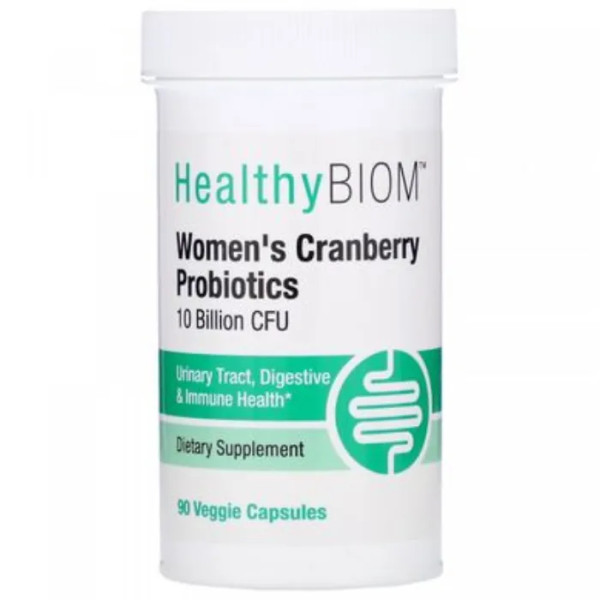 Пробіотики з журавлиною для жінок, Women's Cranberry Probiotics, HealthyBiom, 10 млрд КУО, 90 капсул