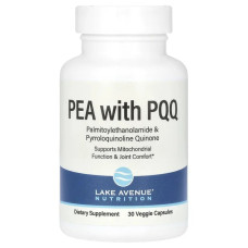 PEA 300 мг + PQQ 10 мг, Lake Avenue Nutrition PEA + PQQ, 30 рослинних капсул