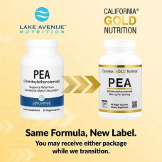 PEA 300 мг, California Gold Nutrition PEA (Palmitoylethanolamide), 90 рослинних капсул