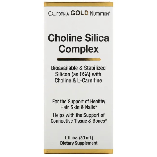 Холін з кремнієм та L-карнітином, Choline Silica Complex, California Gold Nutrition, біодоступний та стабілізований, 30 мл