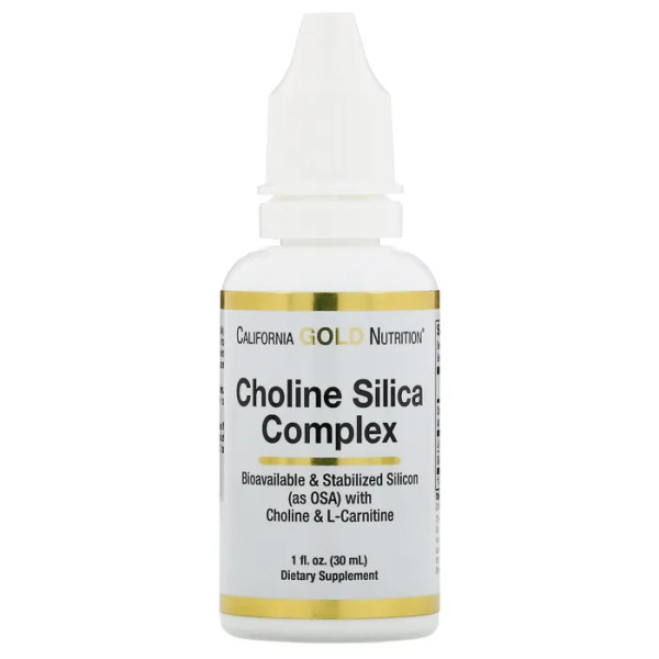 Холін з кремнієм та L-карнітином, Choline Silica Complex, California Gold Nutrition, біодоступний та стабілізований, 30 мл