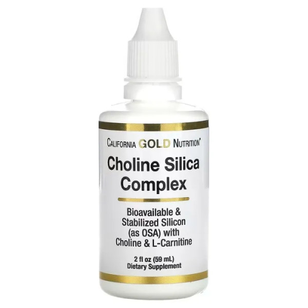 Холін з кремнієм та L-карнітином, Choline Silica Complex, California Gold Nutrition, біодоступний та стабілізований, 59 мл