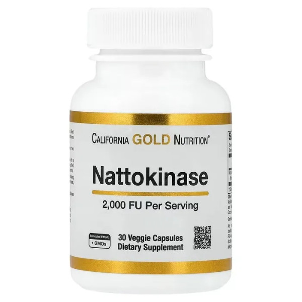 Наттокіназа, протеолітичний фермент, Nattokinase, California Gold Nutrition, 2000 FU, 30 вегетаріанських капсул