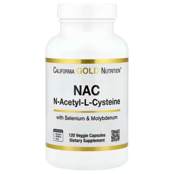 N-ацетилцистеїн з селеном та молібденом, N-Acetyl Cysteine with Selenium & Molybdenum, California Gold Nutrition, 600 мг, 120 вегетаріанських капсул