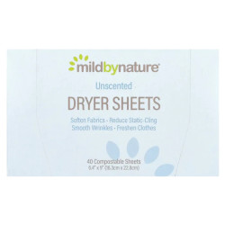 Антистатичні серветки для сушіння без запаху, Mild By Nature Dryer Sheets, 40 біорозкладних серветок