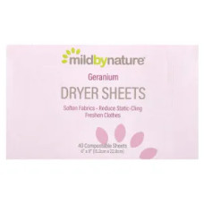 Антистатичні серветки, Dryer Sheets Mild By Nature, аромат герань, 40 шт