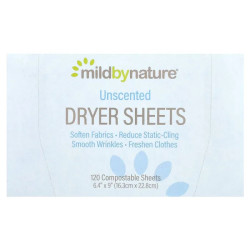 Антистатичні серветки для сушіння без запаху, Mild By Nature Dryer Sheets, 120 біорозкладних серветок