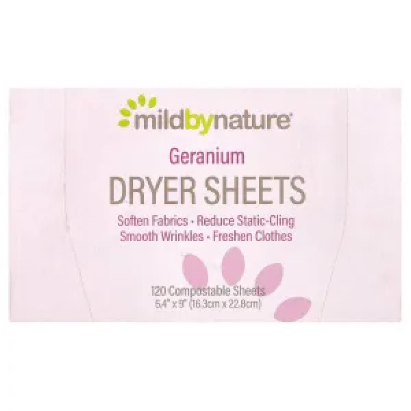 Серветки антистатичні, Dryer Sheets, Mild By Nature, з ароматом герані, 120 шт