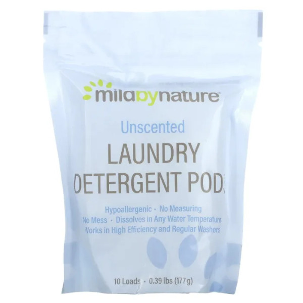 Капсули з пральним порошком, Laundry Detergent Pods, Mild By Nature, без запаху, 10 завантажень, 177 г