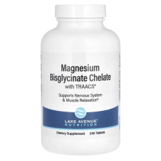 Магній бісгліцинат 200 мг, Lake Avenue Nutrition Magnesium Bisglycinate Chelate with TRAACS, 240 таблеток (100 мг у таблетці)