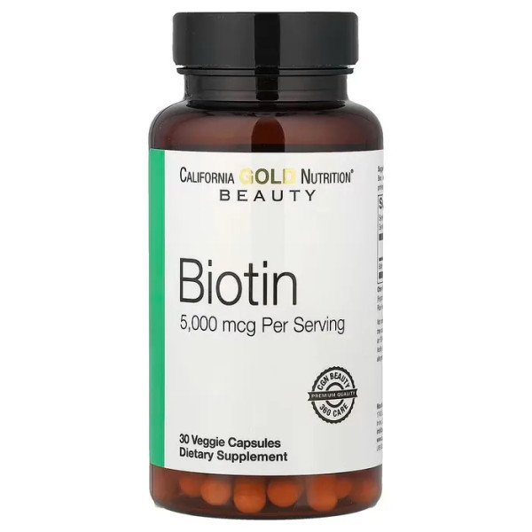 Біотин, Biotin, California Gold Nutrition, 5000 мкг, 30 вегетаріанських капсул
