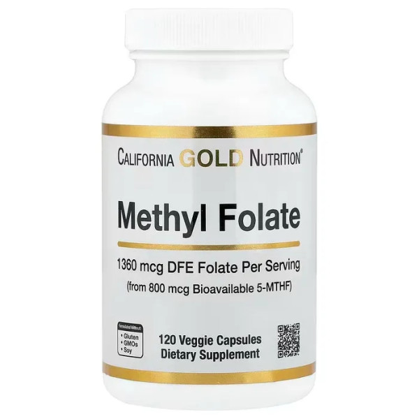 Метилфолат та вітамін С, Methyl Folate and Vitamin C, California Gold Nutrition, 120 рослинних капсул