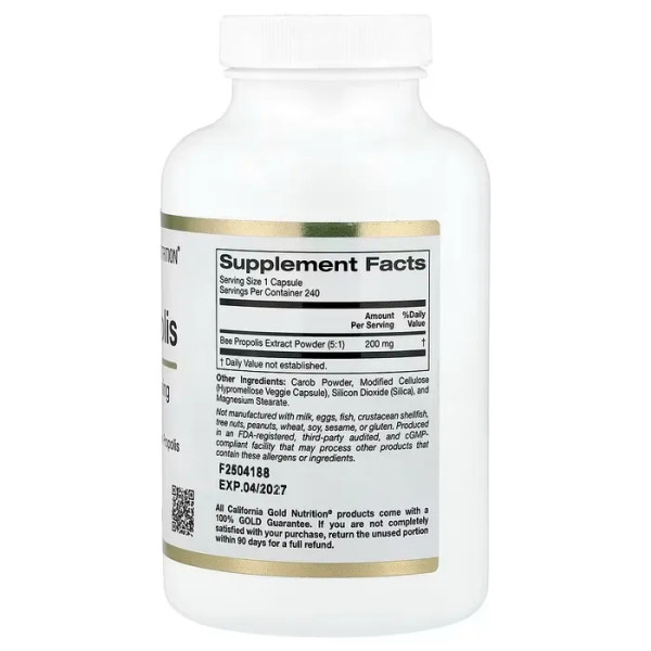 Бджолиний прополіс, Bee Propolis, 5:1 Extract, California Gold Nutrition, 1000 мг, 240 капсул
