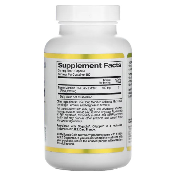 Екстракт кори французької приморської сосни, олігопін, French Maritime Pine Bark Extract, Oligopin, California Gold Nutrition, 100 мг, 180 капсул
