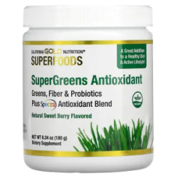 Суперзелень, антиоксидантна, смак солодка ягода Supergreens Antioxidant California Gold Nutrition, 180 г