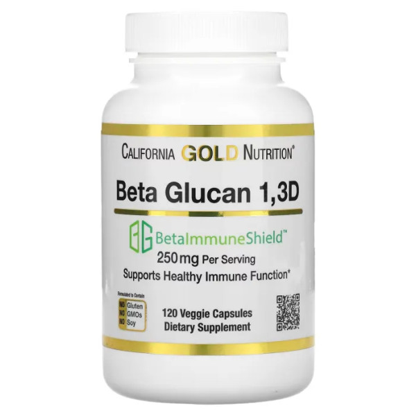 Бета-глюкан 1-3D з бета-імунним щитом, Beta Glucan, California Gold Nutrition, 125 мг, 120 вегетаріанських капсул