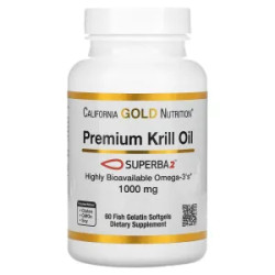 Масло криля 1000 мг, Krill Oil California Gold Nutrition Superba2, 60 мягких капсул из рыбьего желатина