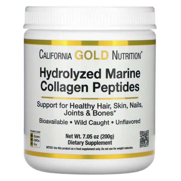 Гідролізовані пептиди морського колагену, Hydrolyzed Marine Collagen Peptides, California Gold Nutrition, 200 г