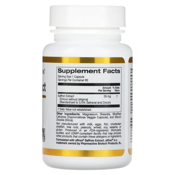 Екстракт шафрану з афроном, Saffron Extract with Affron, California Gold Nutrition, 28 мг, 60 капсул