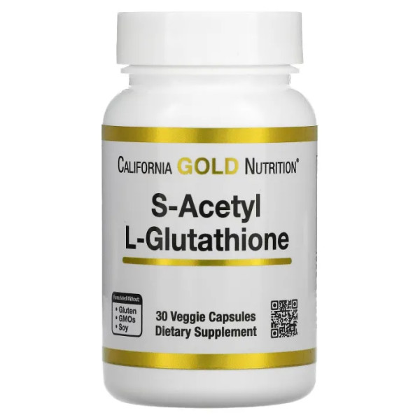 S-ацетил L-глутатіон, S-Acetyl L-Glutathione, California Gold Nutrition, 100 мг, 30 вегетаріанських капсул