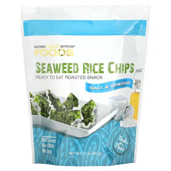 Рисові чіпси з морськими водоростями, Seaweed Rice Chips, California Gold Nutrition, з сіллю та оцтом, 57 г