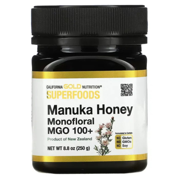 Мед манука MGO 100+, Manuka Honey, California Gold Nutrition, SUPERFOODS, одноквітковий, 250 г