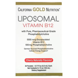 Липосомальный витамин B12, California Gold Nutrition Liposomal Vitamin B12, 30 пакетиков по 5,0 мл