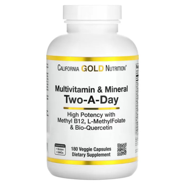 Мультивітаміни та мінерали, Multivitamin and Mineral, Two-A-Day, California Gold Nutrition, 180 капсул
