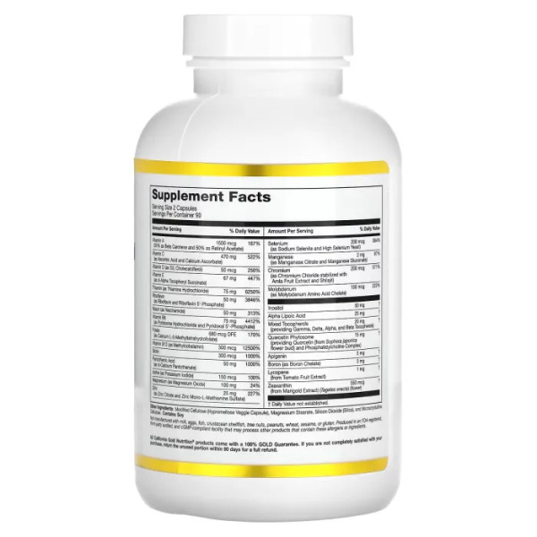 Мультивітаміни та мінерали, Multivitamin and Mineral, Two-A-Day, California Gold Nutrition, 180 капсул