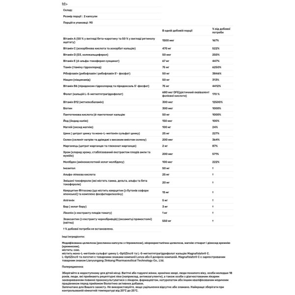 Мультивітаміни та мінерали, Multivitamin and Mineral, Two-A-Day, California Gold Nutrition, 180 капсул