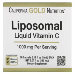 Липосомальный витамин C жидкий, без вкуса 1000 мг Liposomal Vitamin C California Gold Nutrition, 30 пакетиков по 5 мл
