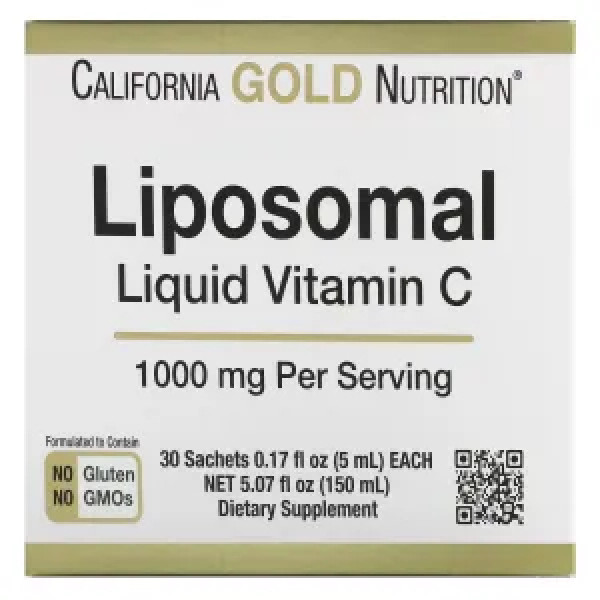 Ліпосомальний вітамін C, Liposomal Vitamin C, California Gold Nutrition, рідкий, без смаку, 1000 мг, 30 пакетиків по 5 мл