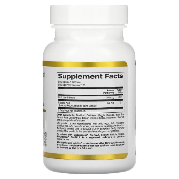 R-ліпоєва кислота, Stabilized R-Lipoic Acid, California Gold Nutrition, стабілізована, 120 капсул