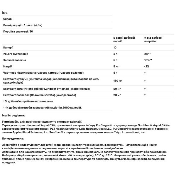 Пребіотична клітковина + куркума, імбир та босвеллія, Prebiotic Fiber Plus Turmeric, Ginger, Boswellia, California Gold Nutrition, 30 пакетиків (6.3 г кожен)