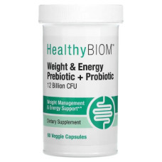 Пребіотик з пробіотиком для контролю ваги та енергії, HealthyBiom Weight Management and Energy Prebiotic + Probiotic, 12 млрд КУО, 60 вегетаріанських капсул