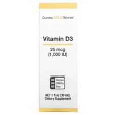 Витамин D3 жидкий 25 мкг (1000 МЕ) Vitamin D3 Liquid California Gold Nutrition, 30 мл
