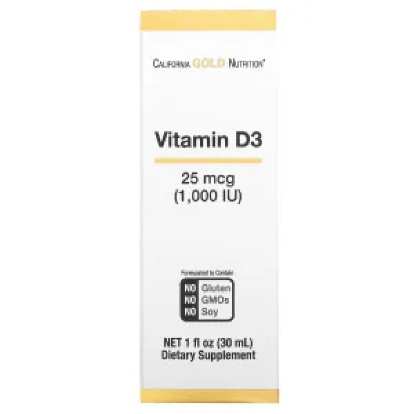 Вітамін D3, Vitamin D3 Liquid, California Gold Nutrition, рідкий, 25 мкг (1000 МО), 30 мл