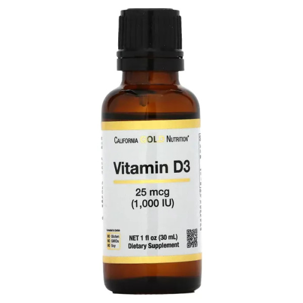 Вітамін D3, Vitamin D3 Liquid, California Gold Nutrition, рідкий, 25 мкг (1000 МО), 30 мл