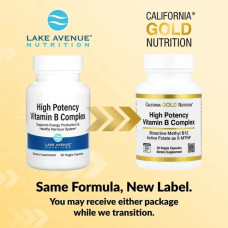Витамины группы B повышенной дозировки, High Potency Vitamin B Complex California Gold Nutrition, 30 вегетарианских капсул
