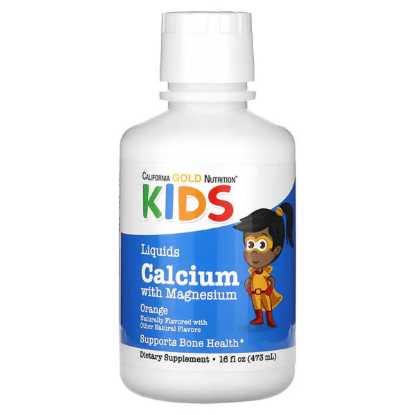 Кальцій + магній для дітей, Children's Liquid Calcium, Magnesium, California Gold Nutrition, зі смаком апельсина, 473 мл
