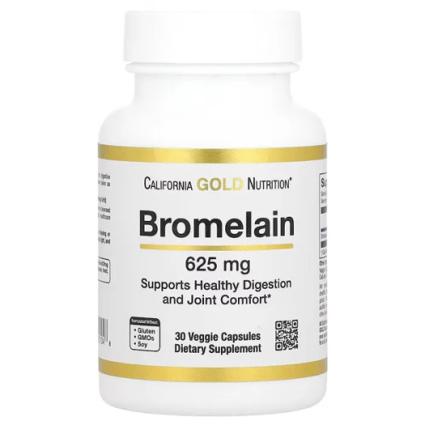 Бромелайн, Bromelain, California Gold Nutrition, 625 мг, 30 рослинних капсул