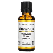 Витамин D3 2000 МЕ, без вкуса, California Gold Nutrition Vitamin D3 Unflavored, 30 мл