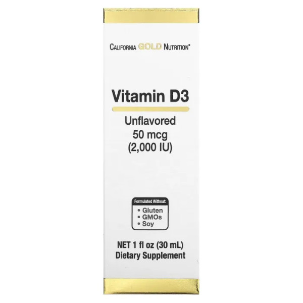 Вітамін D3, Vitamin D3 (Unflavored), California Gold Nutrition, 2000 МО, без смаку, 30 мл