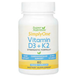 Вітаміни D3 та K2, Super Nutrition Vitamins D3+K2, 60 вегетаріанських капсул